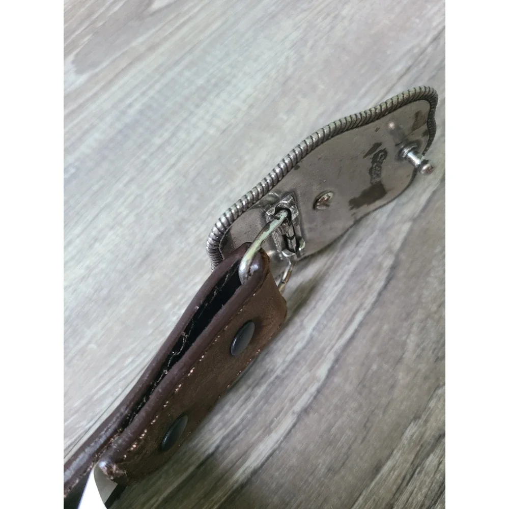 Nocona Embossed Floral Brown Leather Belt Silver Rodeo Bull Rider Stamped Buckle - Picture 8 of 9